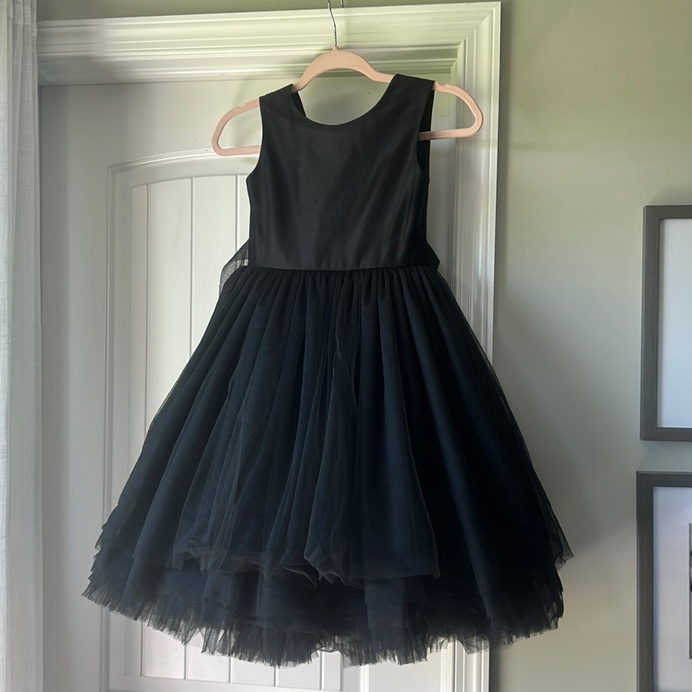 Etsy Made Black Deep V Back Flowergirl Dress Puffy Skirt Tulle Lined Bow Dress